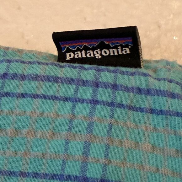 Patagonia Puckerware Button Up Shirt Mens Small Blue Plaid Seersucker - Picture 6 of 10